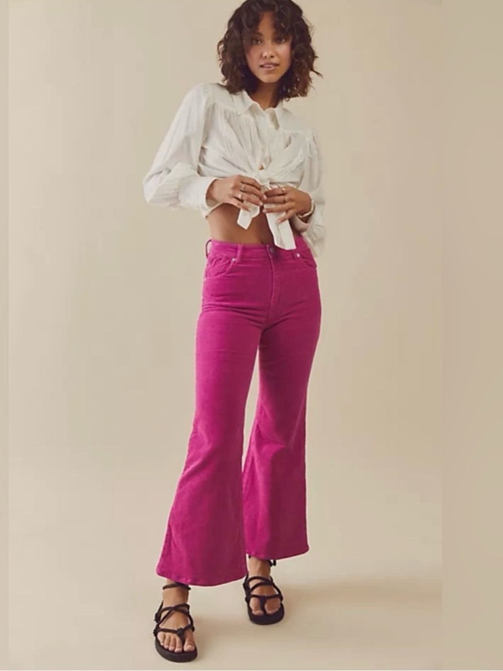 ROLLA’S Eastcoast Crop Flare High Rise Hot Pink Corduroy Jeans Size 29